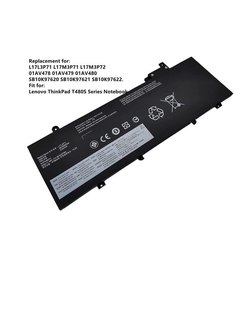 Laptop Battery Compatible for Lenovo ThinkPad T480S Series L17M3P71 L17M3P72 01AV478 01AV479 01AV480 SB10K97620 SB10K97621 SB10K97622 11.58V 57Wh