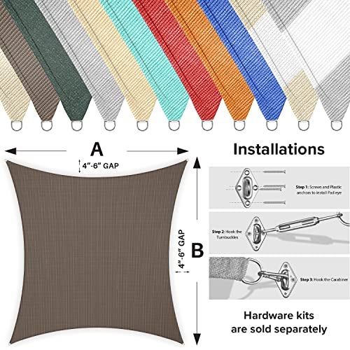 INFRANGE 8' x 8' Rectangle Sun Shade Sails Canopy UV Block for Patio Deck Pergola Yard Lawn Outdoor Activities (Brown) - Image 3