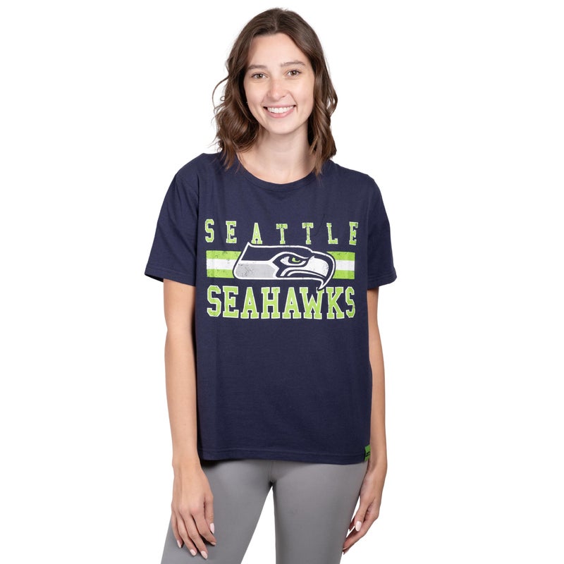 Ultra Game NFL Official Women's Distressed Graphics Super Soft Crew Neck T-Shirt, Seattle Seahawks, Team Color, Small - Image 1