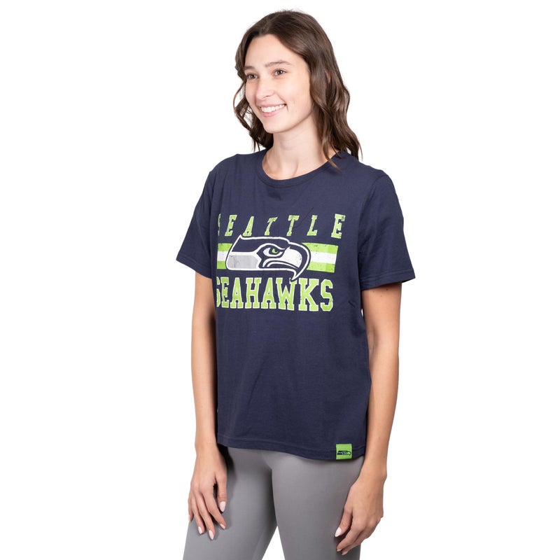 Ultra Game NFL Official Women's Distressed Graphics Super Soft Crew Neck T-Shirt, Seattle Seahawks, Team Color, Small - Image 2