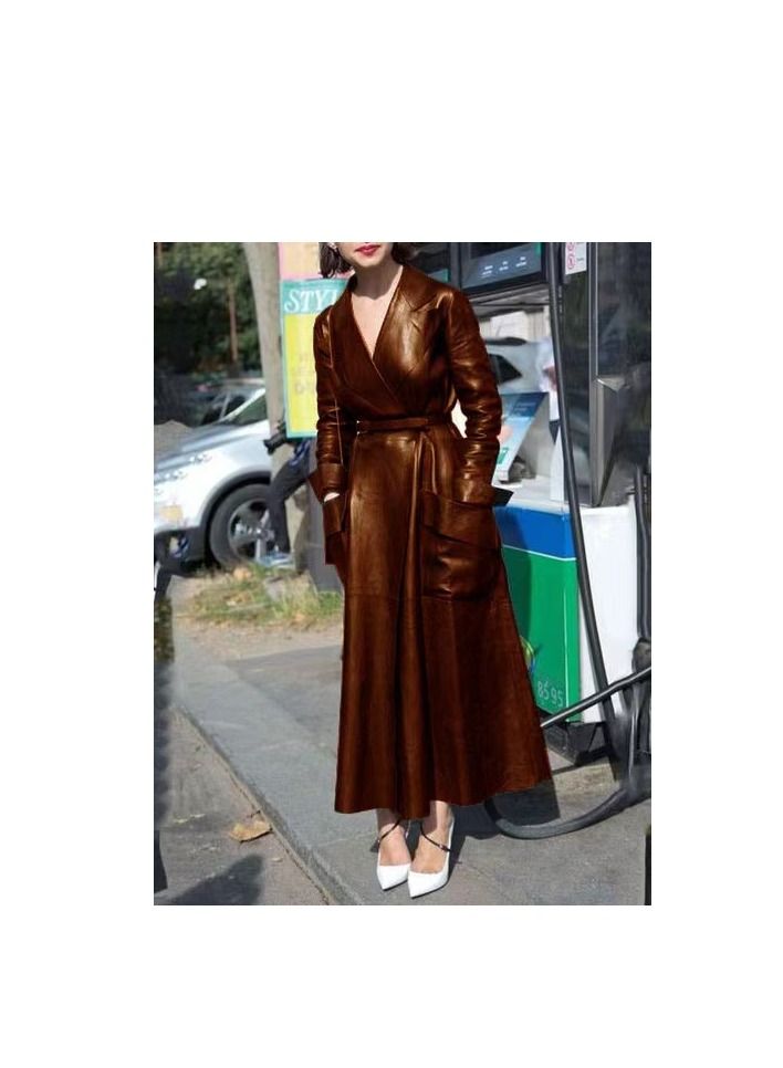 Loquat Autumn And Winter Elongated Leather Overcoat 