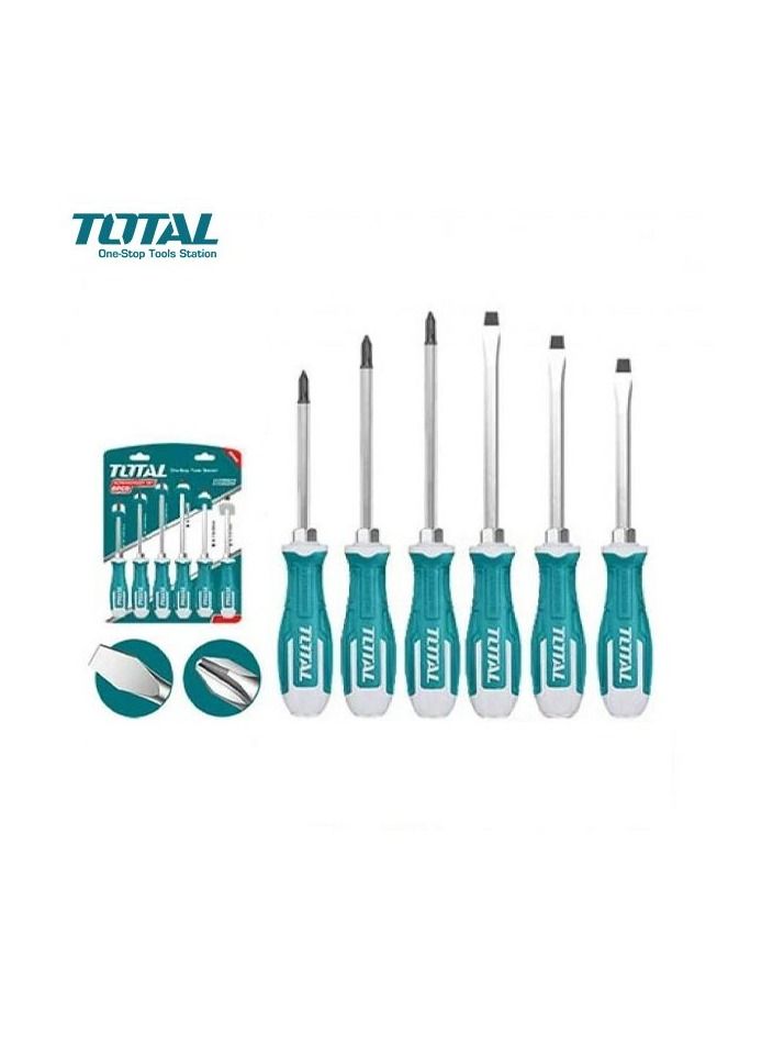 TOTAL 6 Pcs Screwdriver Set,T0TAL High Quality Go-through Screwdriver set, Repair Tool - THGSS2606 - Image 1