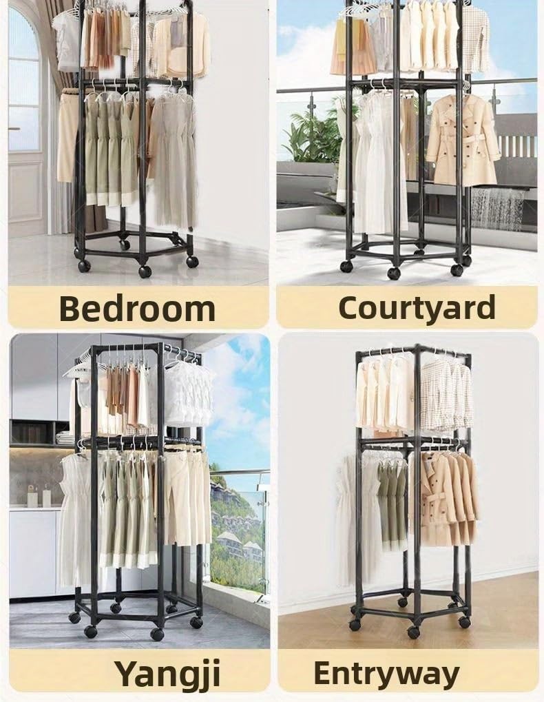 Ozoy Metal Multifunctional Garment Stand Cloth Rack Freestanding Storage Organizer with Bottom Shelves Single Pole Coat Hanger - 150 x 110 x 40 CM (WHITE#) - Image 5