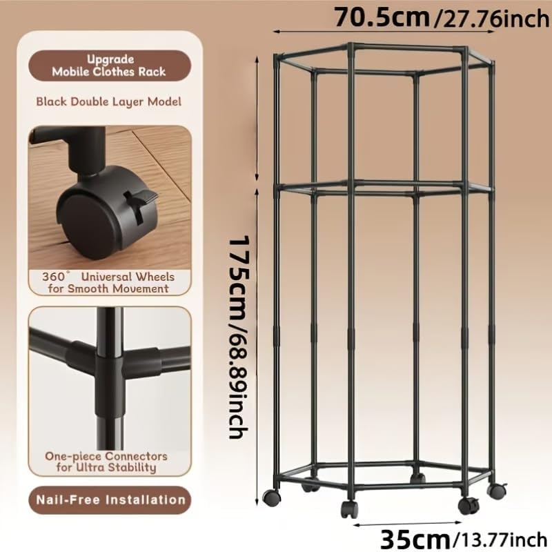 Ozoy Metal Multifunctional Garment Stand Cloth Rack Freestanding Storage Organizer with Bottom Shelves Single Pole Coat Hanger - 150 x 110 x 40 CM (WHITE#) - Image 2