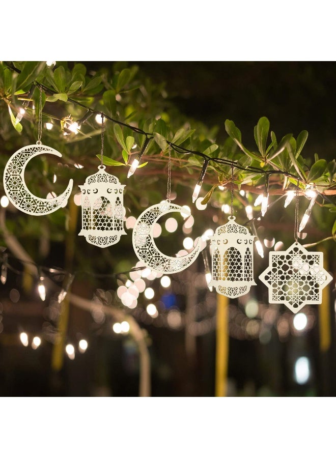 Maitys 6 Pieces Wooden Pendant Ornament Ramadan Kareem Decoration Moon Star Wind Light Shape Pendant Ornament for Ramadan Mubarak Eid Decorations (Wood Color) - Image 5