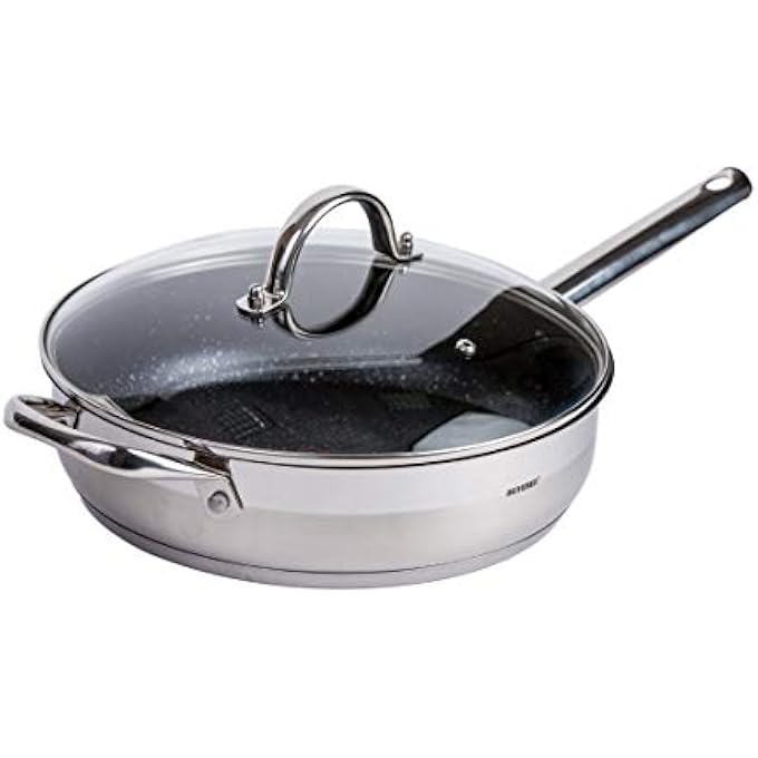 BERGNER Bg9847 Gourmet Fry Pan With Glass Lid Silver 28 Cm Stainless Steel - Image 1