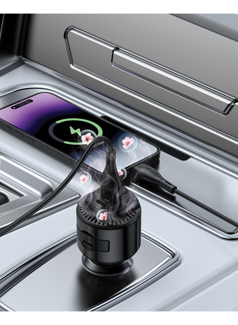 porodo MistCharge 2 in 1 Car Charger with Air Diffuser & 2 Scent Pad / PD 45W & QC 30W Fast Charging / Universal Compatibility / Dual Output / 75W Total Output - Black - Image 4