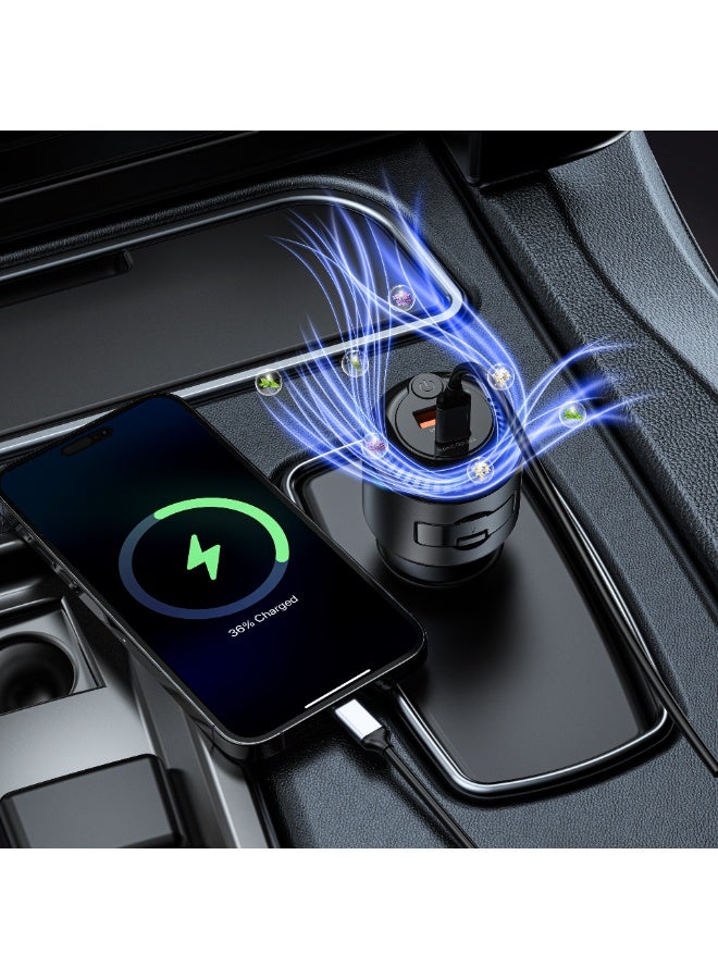 porodo MistCharge 2 in 1 Car Charger with Air Diffuser & 2 Scent Pad / PD 45W & QC 30W Fast Charging / Universal Compatibility / Dual Output / 75W Total Output - Black - Image 3