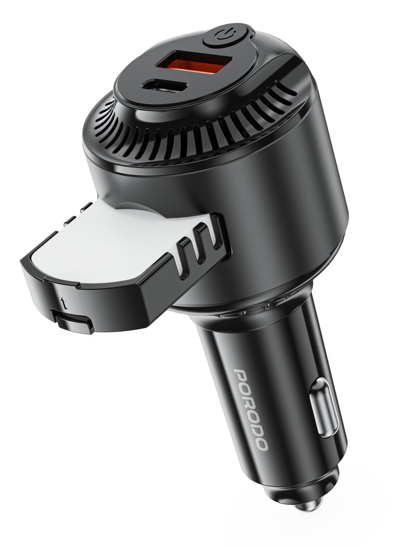porodo MistCharge 2 in 1 Car Charger with Air Diffuser & 2 Scent Pad / PD 45W & QC 30W Fast Charging / Universal Compatibility / Dual Output / 75W Total Output - Black - Image 2