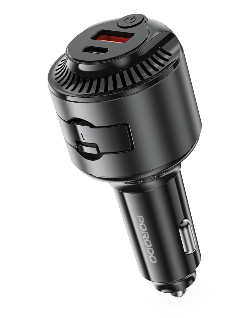 porodo MistCharge 2 in 1 Car Charger with Air Diffuser & 2 Scent Pad / PD 45W & QC 30W Fast Charging / Universal Compatibility / Dual Output / 75W Total Output - Black - Image 1
