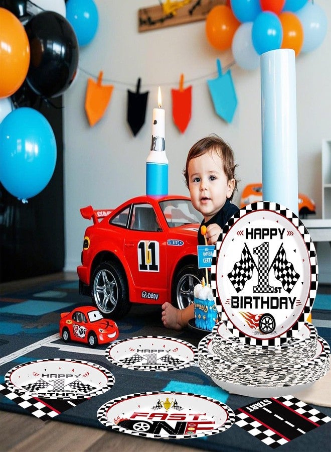 Grencian 96 Pcs Fast One Birthday Decorations Race Car 1st Birthday Plates and Napkins Tableware Sets Racing Car First Party Decorations for Kids Boys 1 Years Old Party Supplies Serves 24 - Image 5