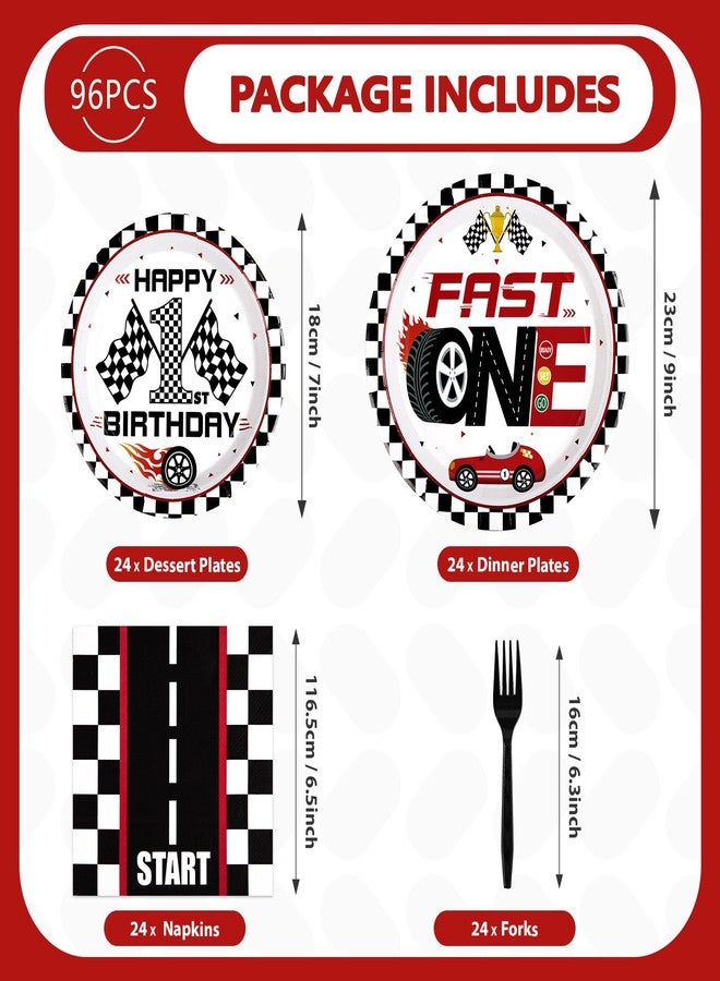 Grencian 96 Pcs Fast One Birthday Decorations Race Car 1st Birthday Plates and Napkins Tableware Sets Racing Car First Party Decorations for Kids Boys 1 Years Old Party Supplies Serves 24 - Image 2