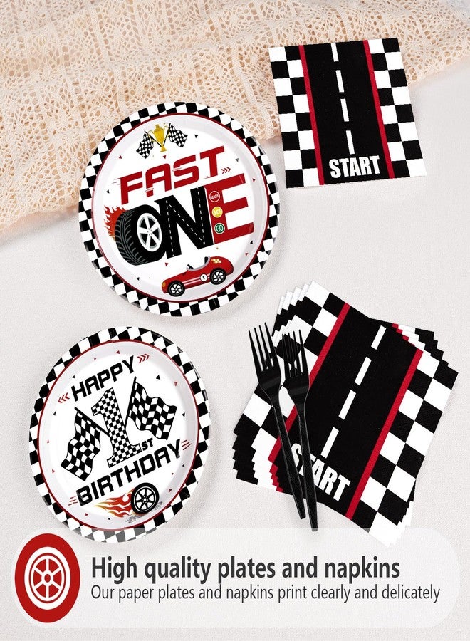 Grencian 96 Pcs Fast One Birthday Decorations Race Car 1st Birthday Plates and Napkins Tableware Sets Racing Car First Party Decorations for Kids Boys 1 Years Old Party Supplies Serves 24 - Image 3