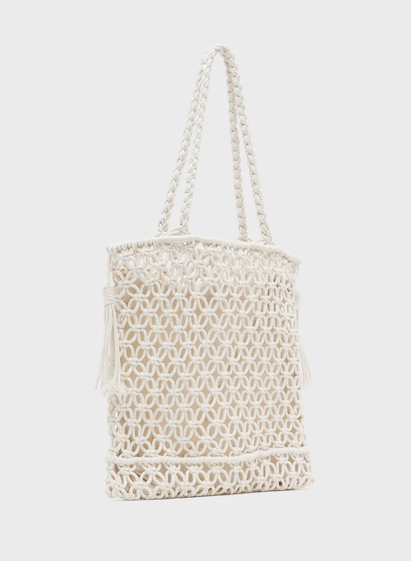 جينجر Raffia Woven Structured Tote