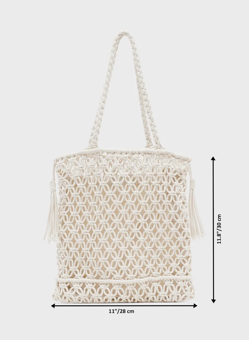 جينجر Raffia Woven Structured Tote