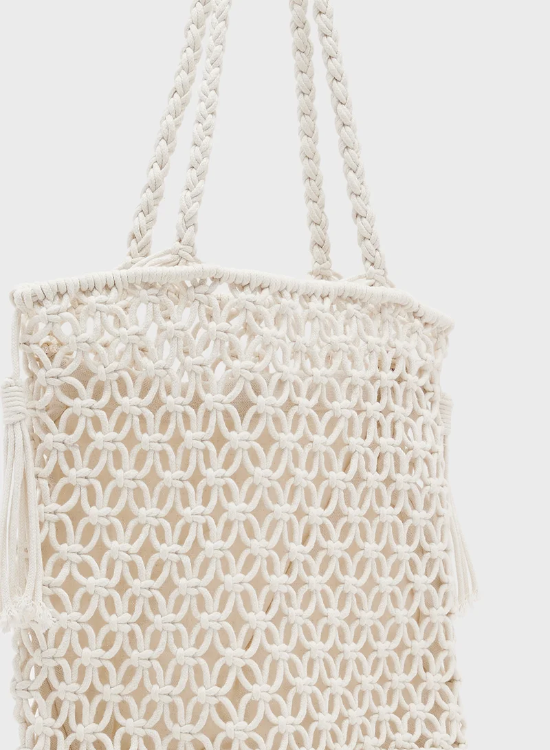 جينجر Raffia Woven Structured Tote