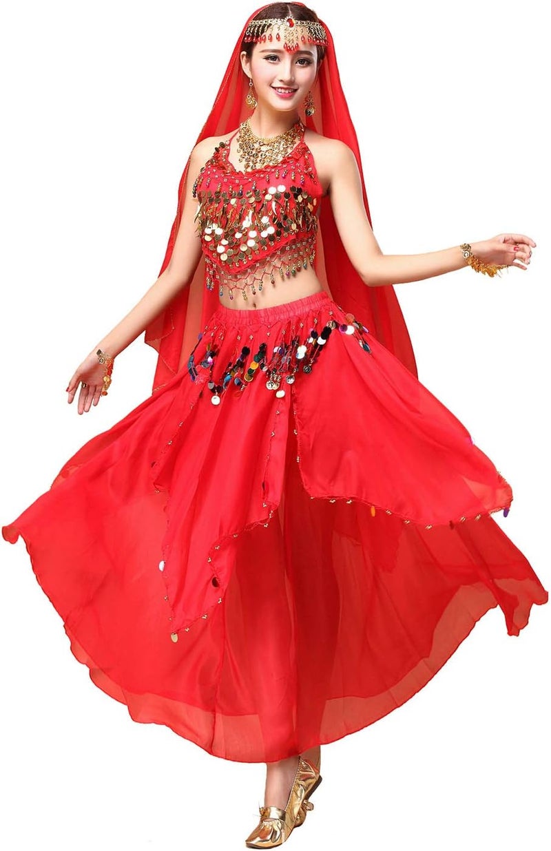 ORIDOOR Women's Belly Dance Dress Crop Sequin top Chiffon Dress Halloween Dress - Image 1