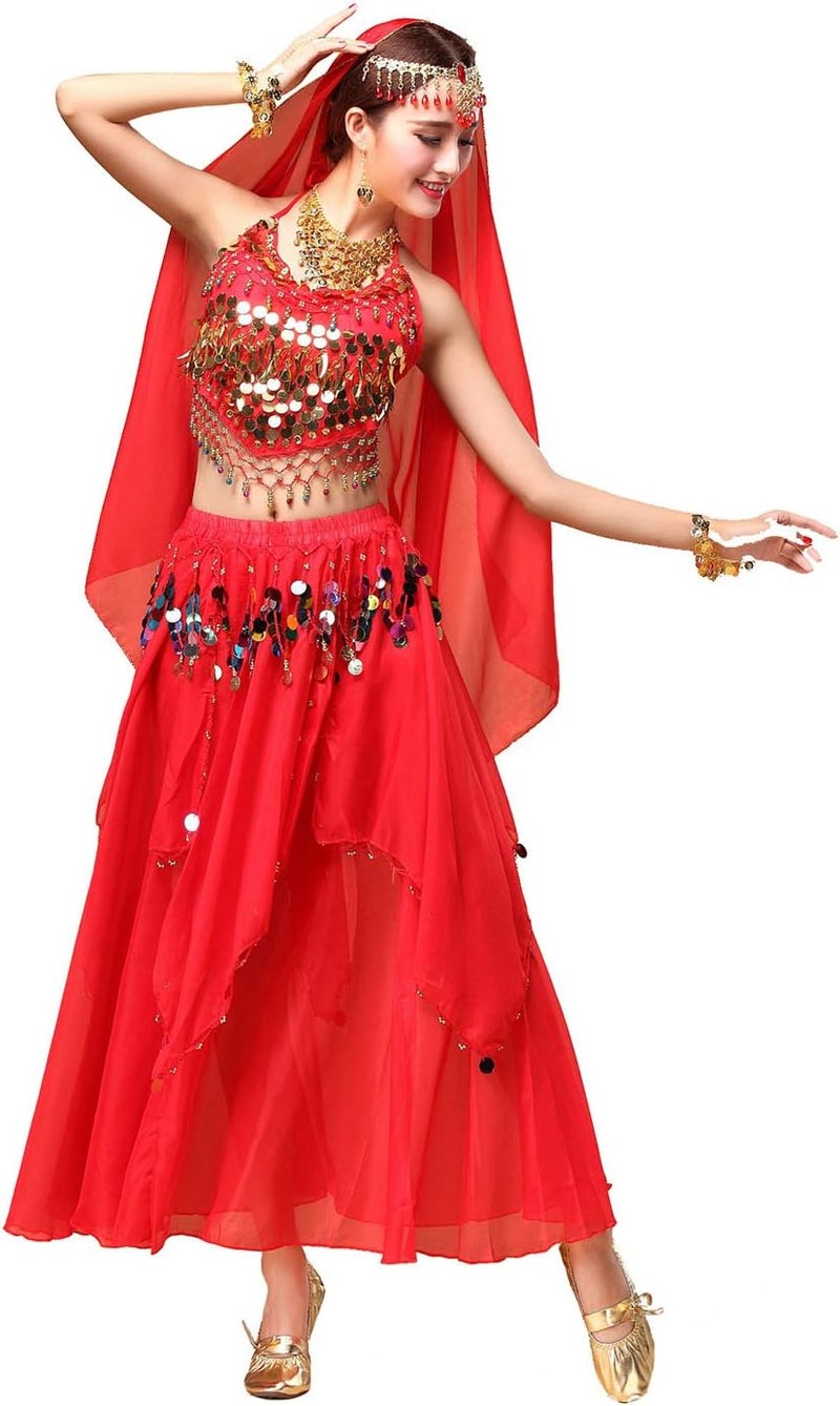 ORIDOOR Women's Belly Dance Dress Crop Sequin top Chiffon Dress Halloween Dress - Image 3