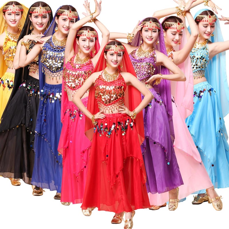 ORIDOOR Women's Belly Dance Dress Crop Sequin top Chiffon Dress Halloween Dress - Image 5