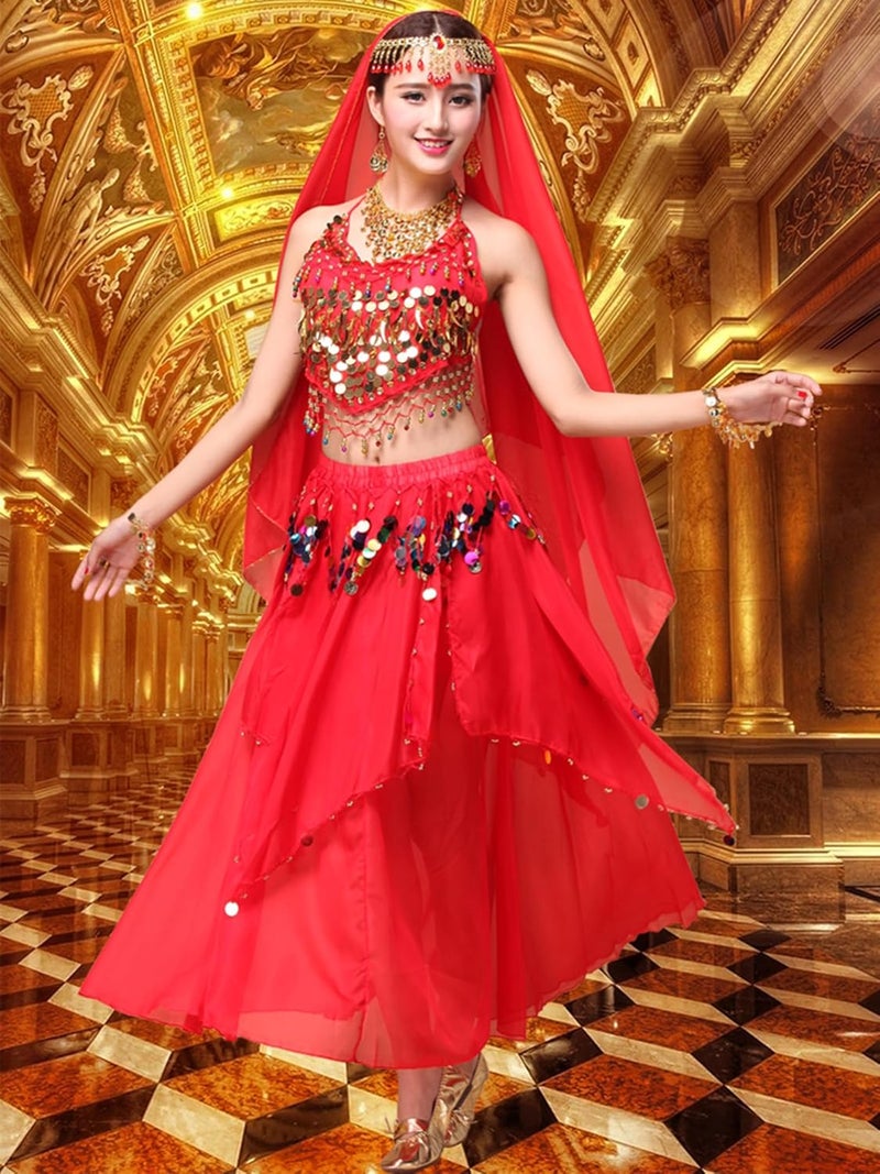 ORIDOOR Women's Belly Dance Dress Crop Sequin top Chiffon Dress Halloween Dress - Image 2