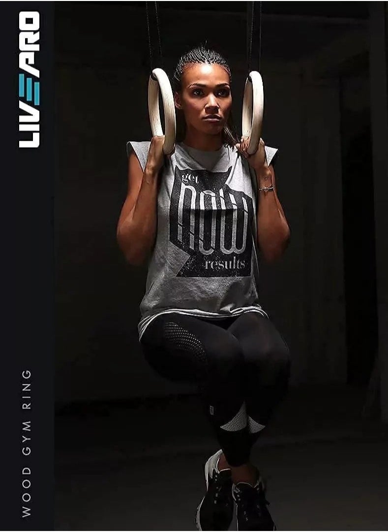 LivePro Gym Rings Wood Gymnastic Ring Straps Heavy Duty Gym Equipment for Cross Training Workout Strength Training Gymnastics Fitness Pull Ups And Dips  - Image 2