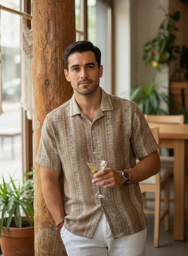 ترولوم قميص قطن مخطط بقصة عادية للرجال