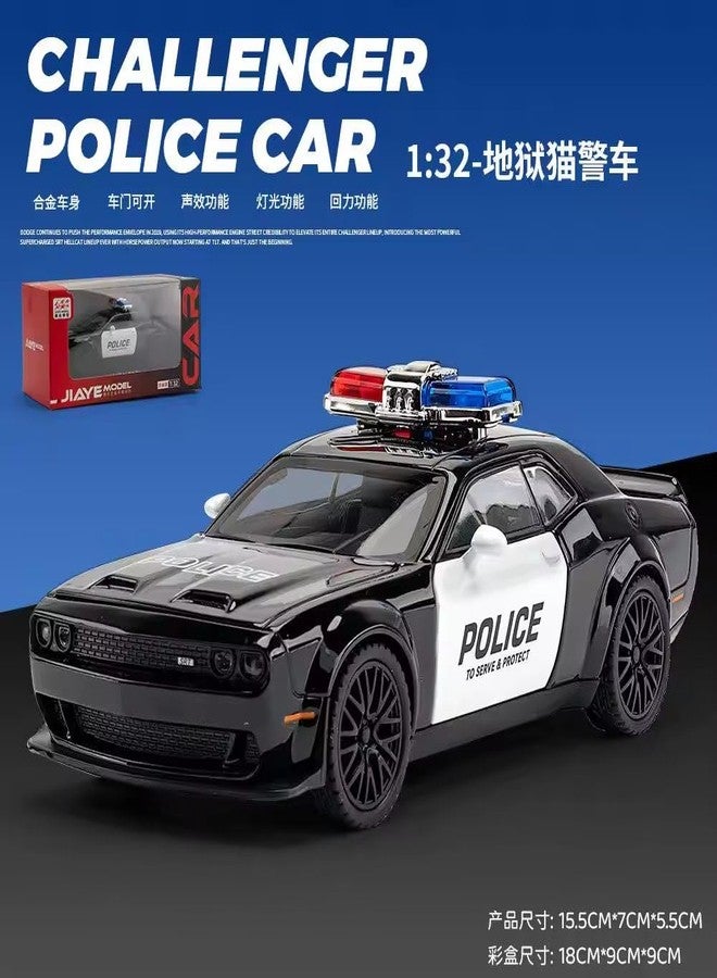 endevi Scale Exclusive Alloy Metal Pull Back Die-cast Car Model with Sound Light Mini Auto Toy for Kids Metal Model Toy Car with Sound and Light (1.32 Scale Dodge Challenger Police-Black) - Image 4