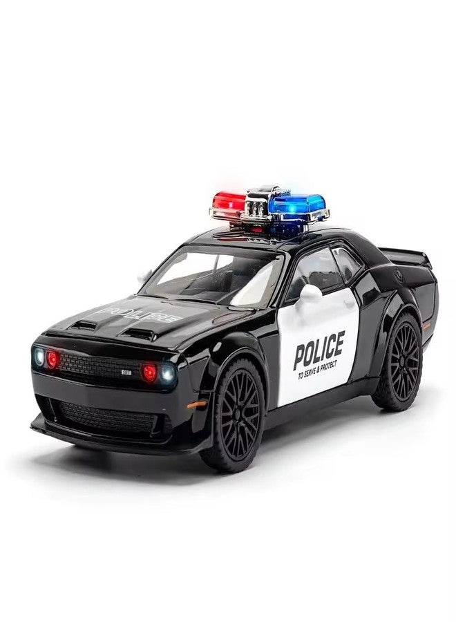 endevi Scale Exclusive Alloy Metal Pull Back Die-cast Car Model with Sound Light Mini Auto Toy for Kids Metal Model Toy Car with Sound and Light (1.32 Scale Dodge Challenger Police-Black) - Image 1