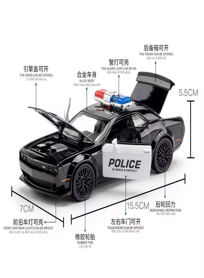 endevi Scale Exclusive Alloy Metal Pull Back Die-cast Car Model with Sound Light Mini Auto Toy for Kids Metal Model Toy Car with Sound and Light (1.32 Scale Dodge Challenger Police-Black) - Image 2