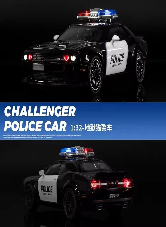 endevi Scale Exclusive Alloy Metal Pull Back Die-cast Car Model with Sound Light Mini Auto Toy for Kids Metal Model Toy Car with Sound and Light (1.32 Scale Dodge Challenger Police-Black) - Image 5