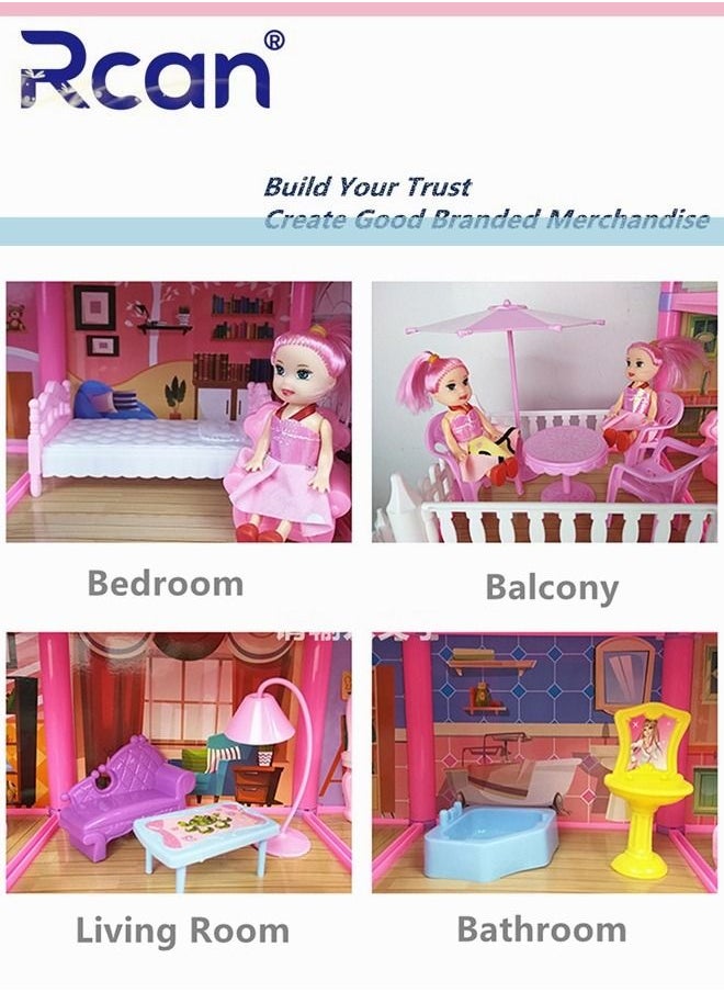 Rcan - مجموعة منزل قلعة الأميرة الخيالية، بيت الدمى DIY، نموذج مصغر للحرف اليدوية، أثاث منزلي للأولاد والبنات والأطفال، هدية عيد ميلاد إبداعية، وردي - Image 1