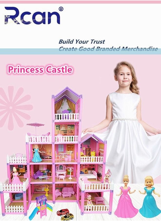 Rcan - مجموعة منزل قلعة الأميرة الخيالية، بيت الدمى DIY، نموذج مصغر للحرف اليدوية، أثاث منزلي للأولاد والبنات والأطفال، هدية عيد ميلاد إبداعية، وردي - Image 1