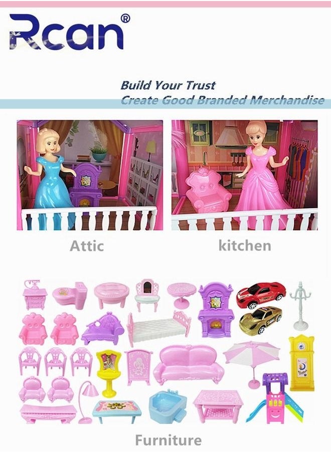 Rcan - مجموعة منزل قلعة الأميرة الخيالية، بيت الدمى DIY، نموذج مصغر للحرف اليدوية، أثاث منزلي للأولاد والبنات والأطفال، هدية عيد ميلاد إبداعية، وردي - Image 1