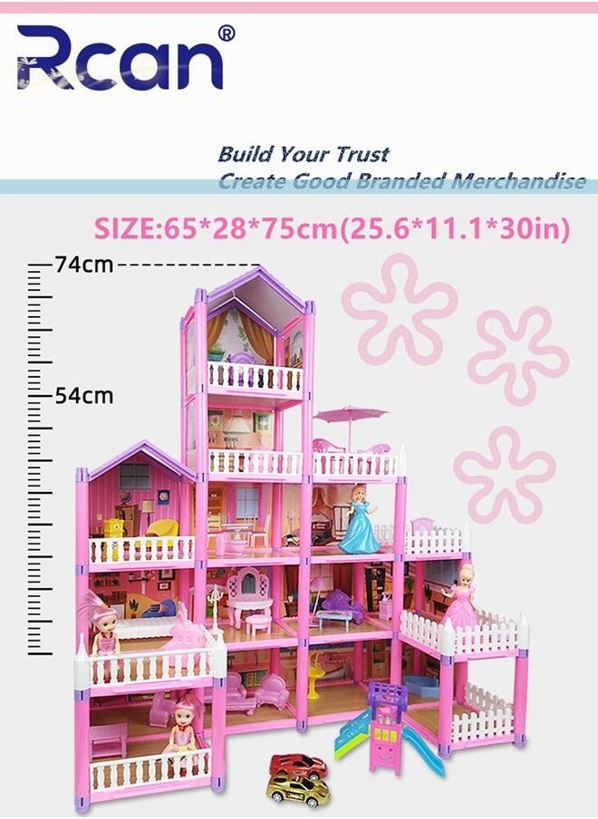 Rcan - مجموعة منزل قلعة الأميرة الخيالية، بيت الدمى DIY، نموذج مصغر للحرف اليدوية، أثاث منزلي للأولاد والبنات والأطفال، هدية عيد ميلاد إبداعية، وردي - Image 1