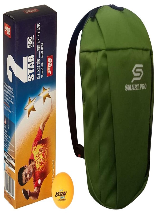 دي إتش أس كرة تنس الطاولة DHS 40 مم، نجمتان، برتقالية (علبة من 10 قطع) 40 قطعة مع غطاء Smart PRO TT خاص، أخضر سريع - Image 1