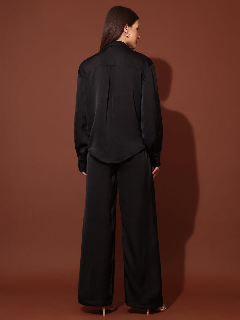 PURVAJA Women’s Midi Satin Black Co-Ords(Razy-046-L) - Image 3
