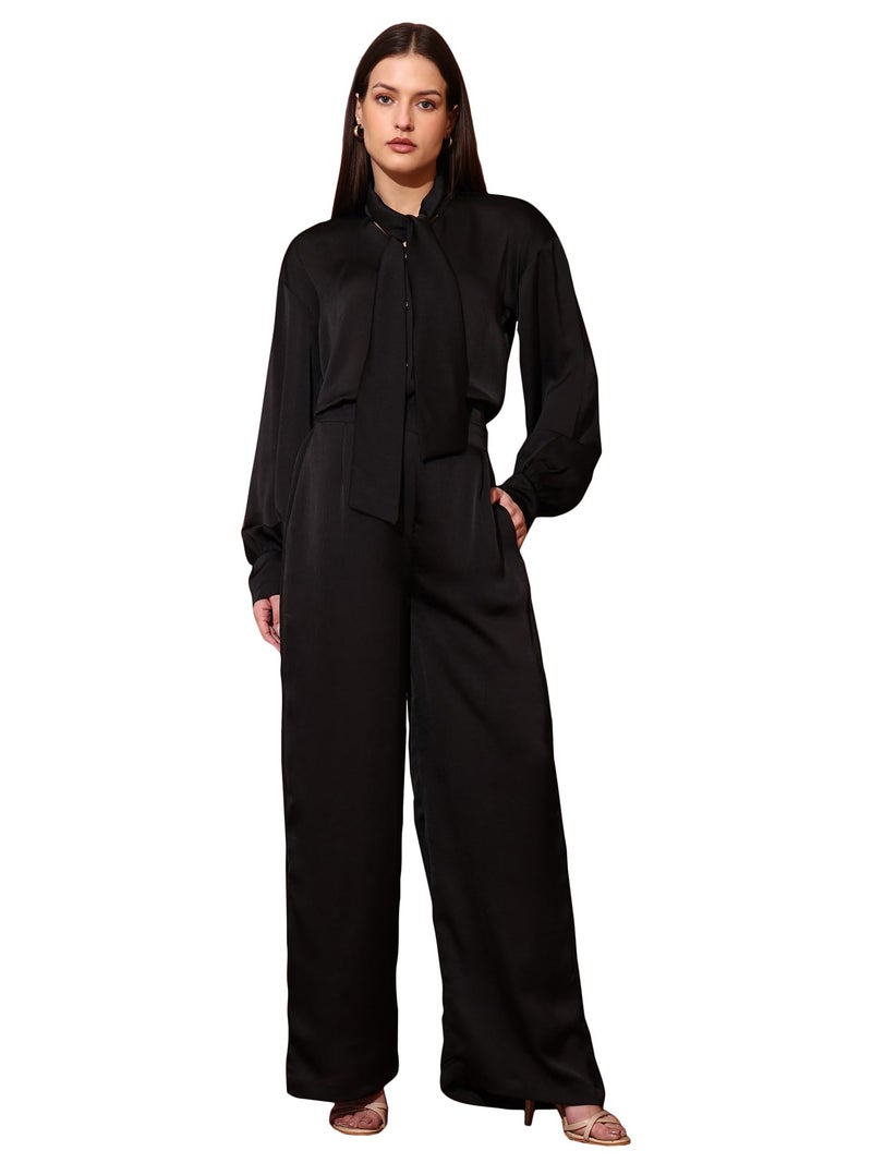 PURVAJA Women’s Midi Satin Black Co-Ords(Razy-046-L) - Image 1