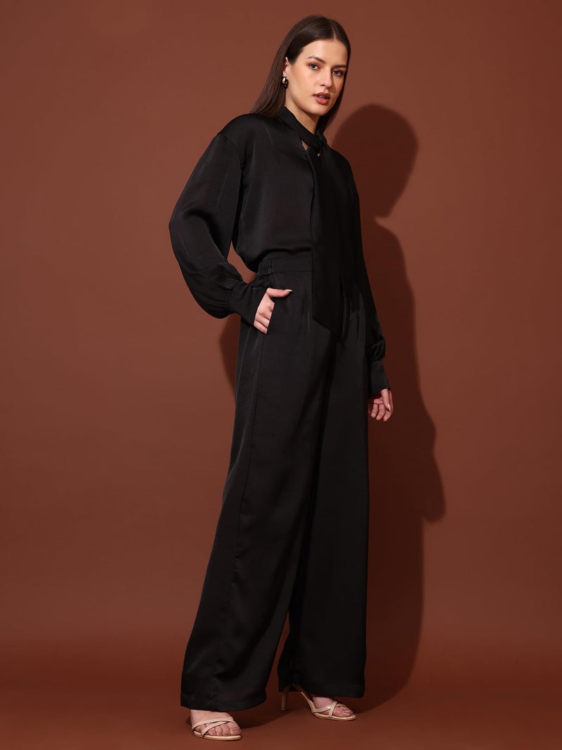PURVAJA Women’s Midi Satin Black Co-Ords(Razy-046-L) - Image 2