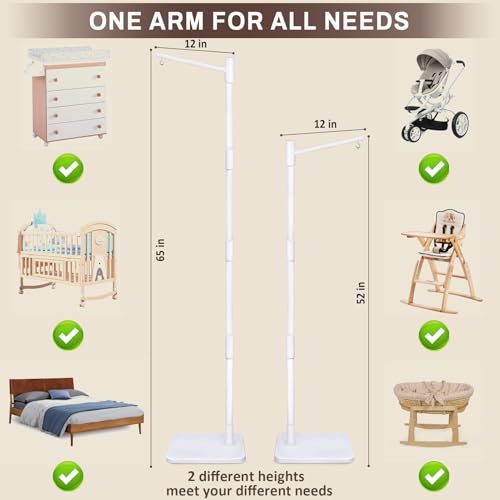 EBINGMIMA White Floor-Standing Crib Mobile Arm - 65" Baby Mobile Stand for Crib - Mobile Arm for Crib - 100% Beech Wood - Adjustable Mobile Hanger with Anti-Tip Base - Easy Assembly - Modern Nursery Decor - Image 2