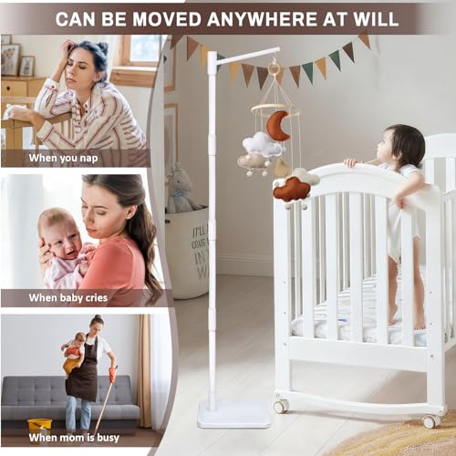 EBINGMIMA White Floor-Standing Crib Mobile Arm - 65" Baby Mobile Stand for Crib - Mobile Arm for Crib - 100% Beech Wood - Adjustable Mobile Hanger with Anti-Tip Base - Easy Assembly - Modern Nursery Decor - Image 3