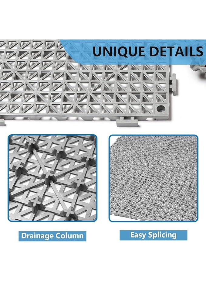 DUNISO 12 Pcs Drainage Interlocking Floor Tiles, PVC Splicing Modular Cushion Mats, Square Splicing Rubber Floor Tiles with Holes，Non-slip，Sturdy and Durable，for Shower Basement Garage Shed，12” x 12”，Grey - Image 3