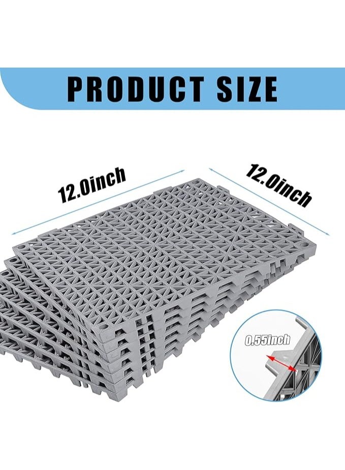 DUNISO 12 Pcs Drainage Interlocking Floor Tiles, PVC Splicing Modular Cushion Mats, Square Splicing Rubber Floor Tiles with Holes，Non-slip，Sturdy and Durable，for Shower Basement Garage Shed，12” x 12”，Grey - Image 2