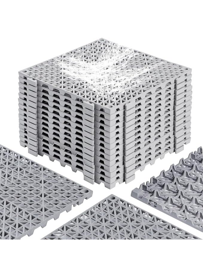 DUNISO 12 Pcs Drainage Interlocking Floor Tiles, PVC Splicing Modular Cushion Mats, Square Splicing Rubber Floor Tiles with Holes，Non-slip，Sturdy and Durable，for Shower Basement Garage Shed，12” x 12”，Grey - Image 1