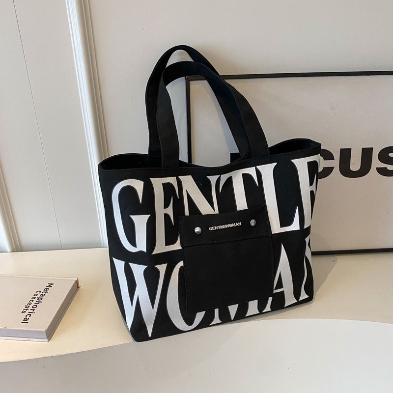 Gentle Woman large capacity letter printing portable tote canvas bag 2023 new color matching shoulder bag - Image 1