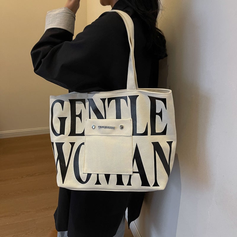 Gentle Woman large capacity letter printing portable tote canvas bag 2023 new color matching shoulder bag - Image 5