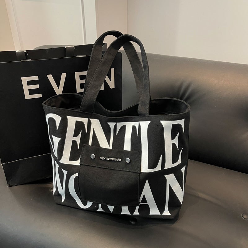 Gentle Woman large capacity letter printing portable tote canvas bag 2023 new color matching shoulder bag - Image 3