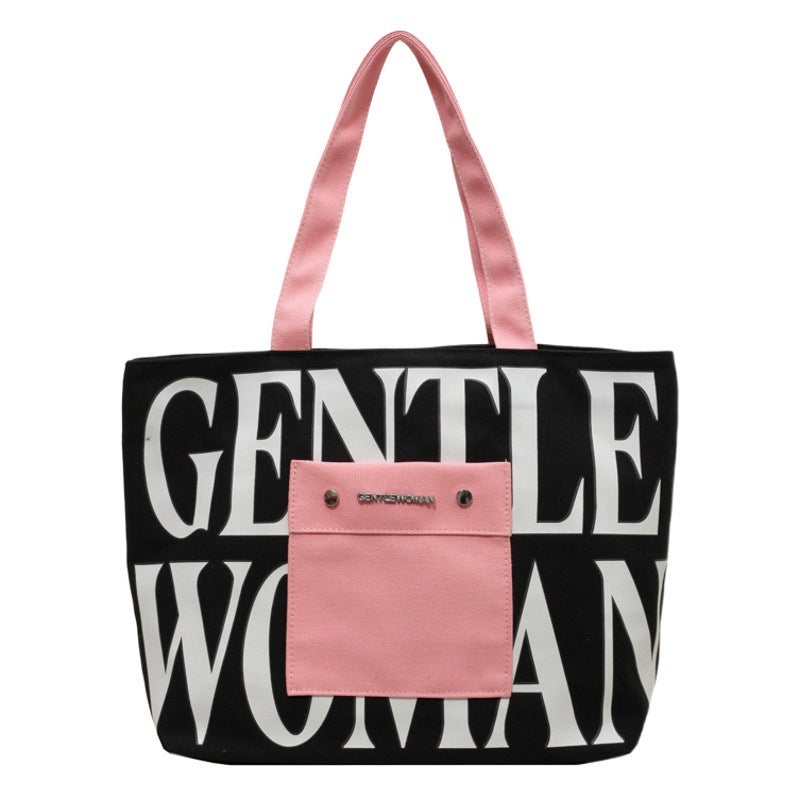 Gentle Woman large capacity letter printing portable tote canvas bag 2023 new color matching shoulder bag - Image 2