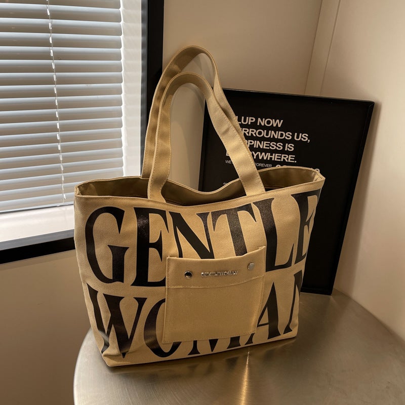 Gentle Woman large capacity letter printing portable tote canvas bag 2023 new color matching shoulder bag - Image 4