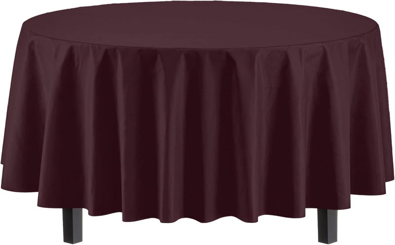 Party Solids طقم 6 من غطاء الطاولة البلاستيكي الفاخر 84 بوصة. غطاء طاولة دائري بلاستيكي - بني - Image 2