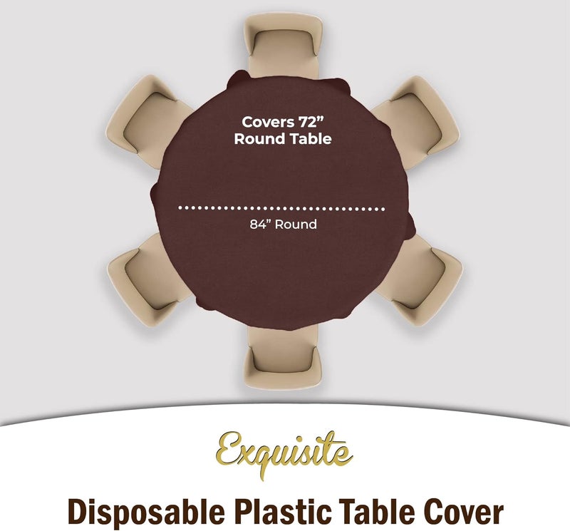 Party Solids طقم 6 من غطاء الطاولة البلاستيكي الفاخر 84 بوصة. غطاء طاولة دائري بلاستيكي - بني - Image 4